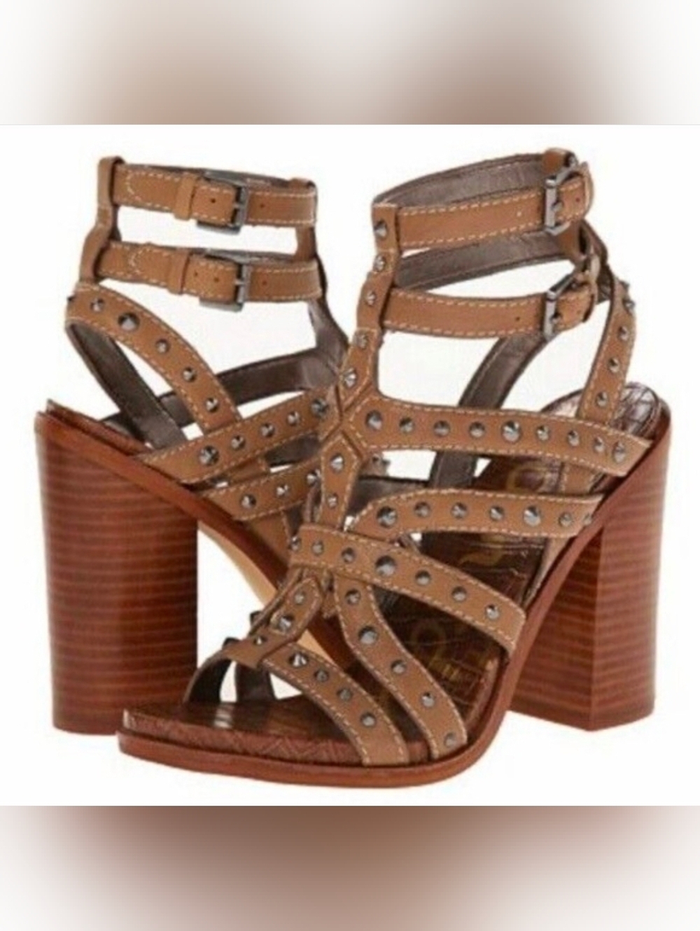 Sam Edelman Keith Croc Studded Cage Heels Boho Neutral Minimalist
